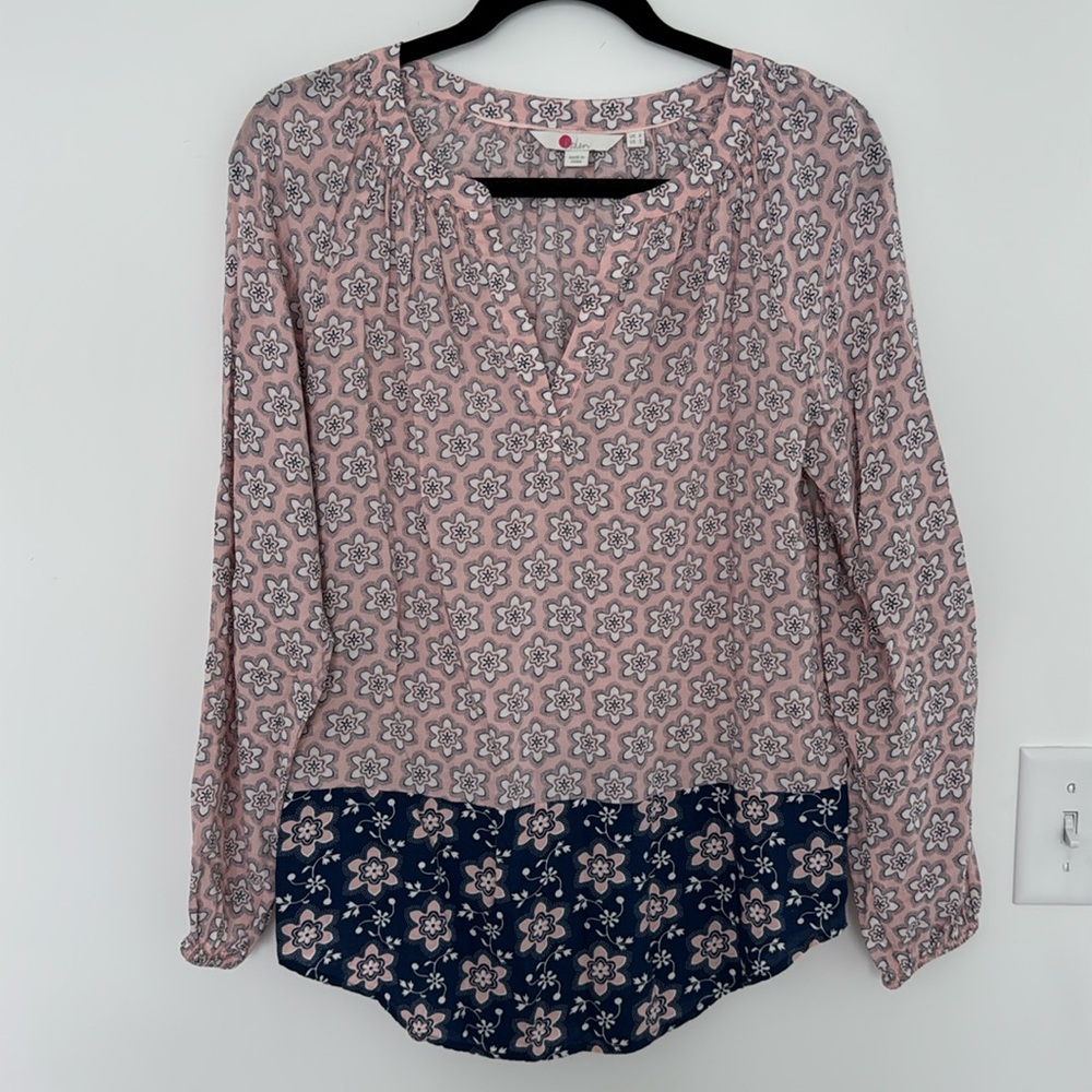 Boden Floral Blouse, Pink and Navy Blue - Size 2